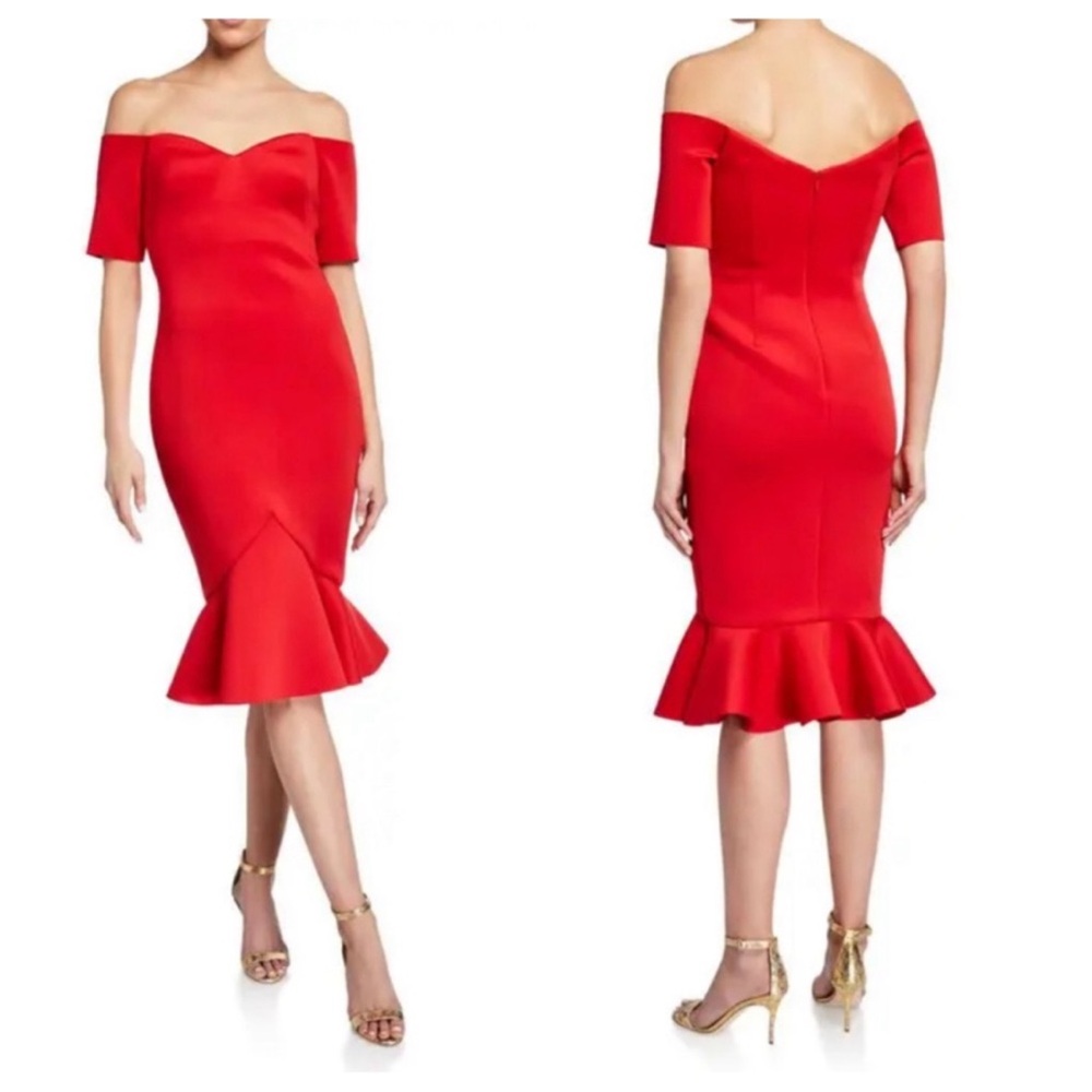 Badgley Mischka Red Off-Shoulder Dress Sz 4 NWT Elegant Cocktail Party Designer